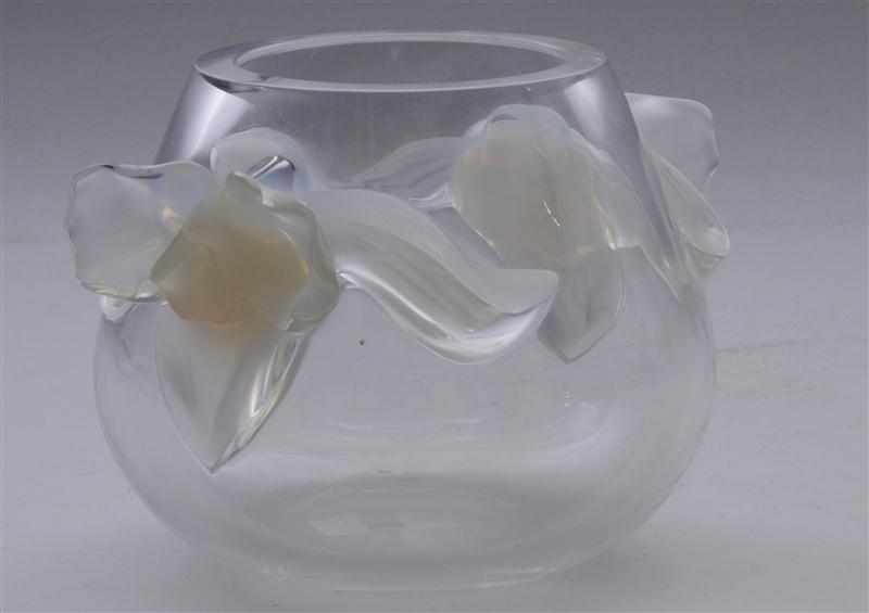 Appraisal: LALIQUE CLEAR AND OPALESCENT GLASS VASE Signed the ovoid bowl