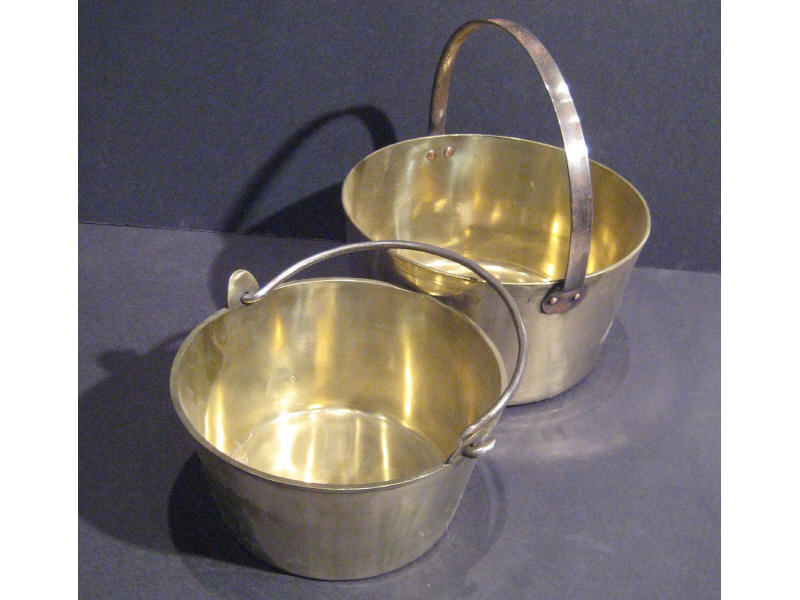 Appraisal: TWO BRASS HANDLED BUCKETS Both tapering one fixed handle Diameters