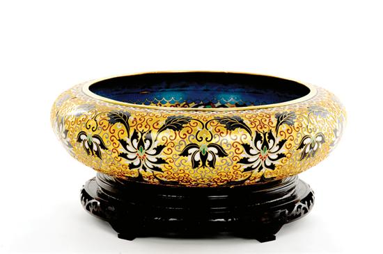 Appraisal: Chinese cloisonne centerbowl on stand wide shallow bowl with black