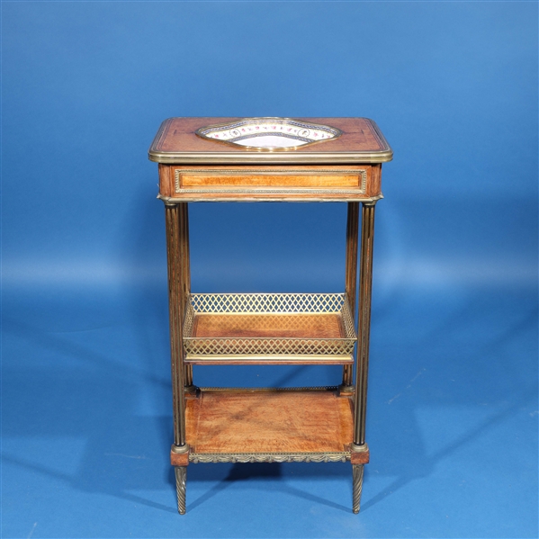 Appraisal: Wood and metal side table with gilt porcelain inlay the