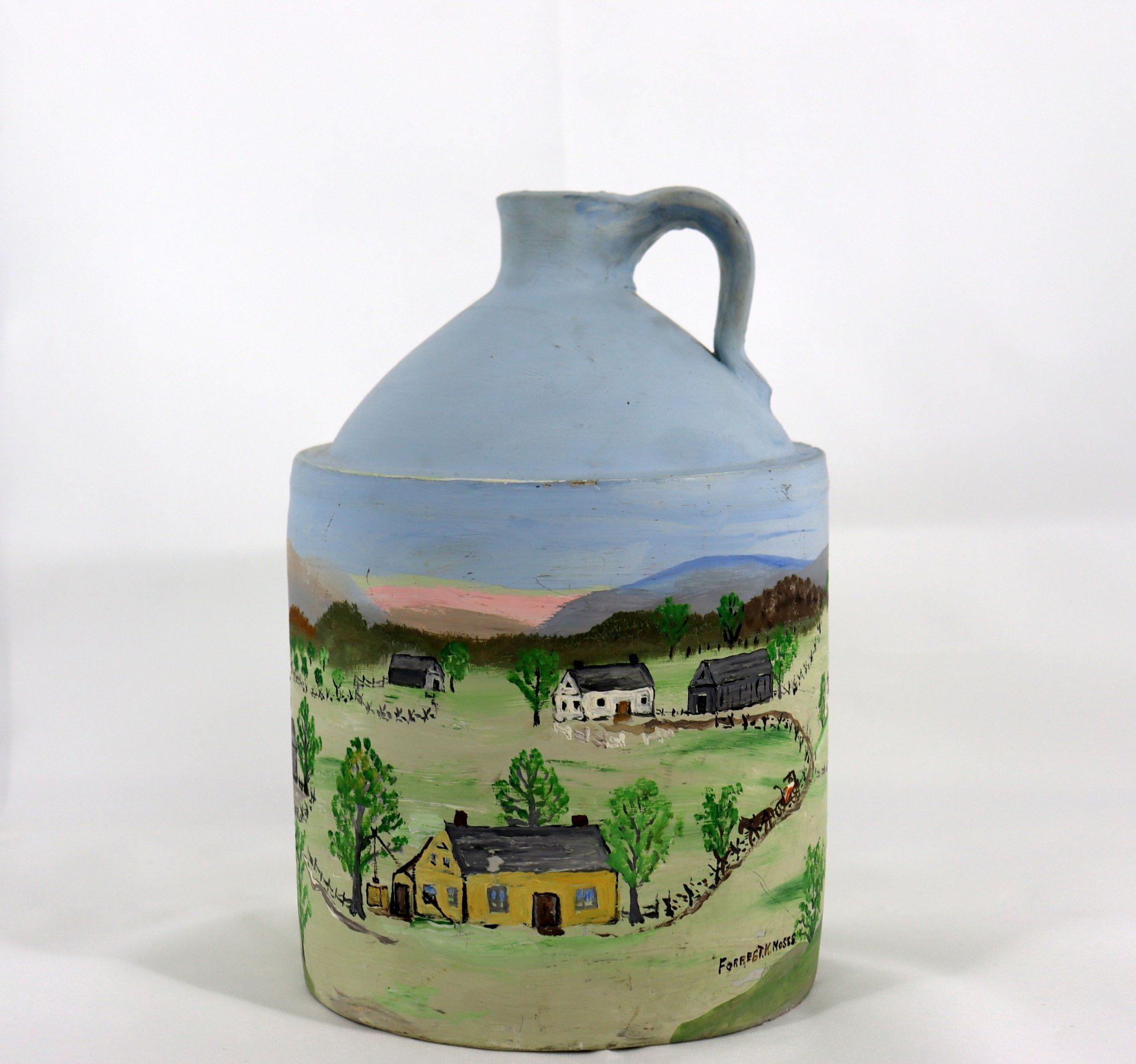 Appraisal: FOREST KING MOSES AMERICAN - Hand painted American stoneware jug