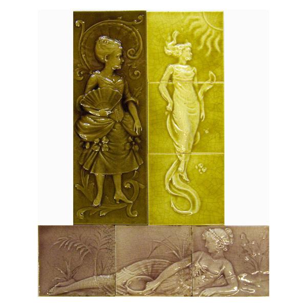 Appraisal: TILE GROUPING Three tile panels with ladies by AETCo Trent