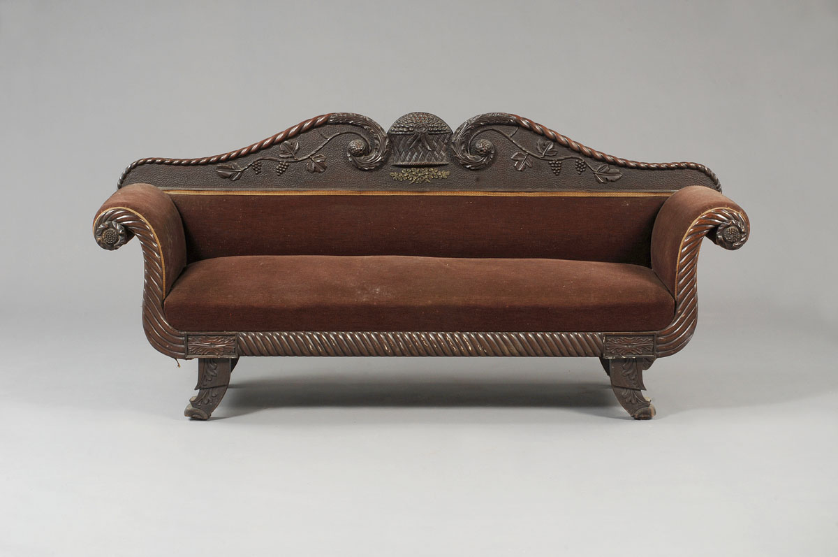 Appraisal: MASSACHUSETTS CLASSICAL CARVED MAHOGANY SOFA PROBABLY SALEM The rope twisted