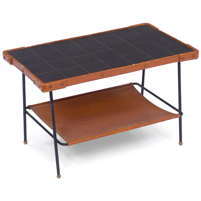 Appraisal: Jacques Adnet occasional table France rectangular top with tiles trimmed