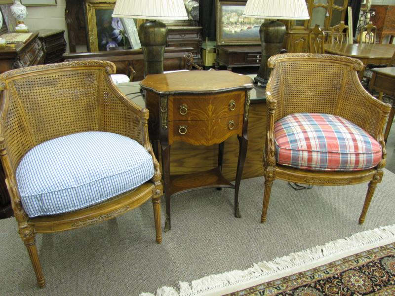 Appraisal: Pair of French Style Arm Chairs with Double Caning and