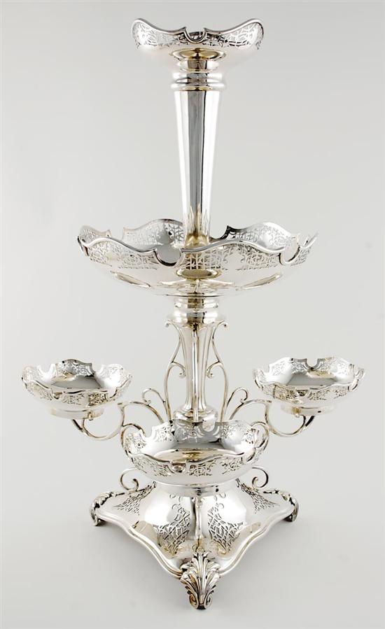 Appraisal: English silverplate centerpiece pierced flaring rim on trumpet-form vase seated