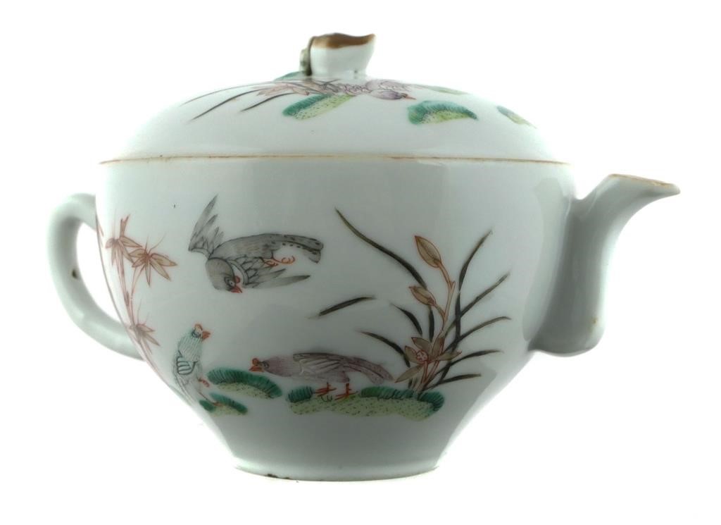 Appraisal: Chinese Famille Rose teapot with floral and bird motif in