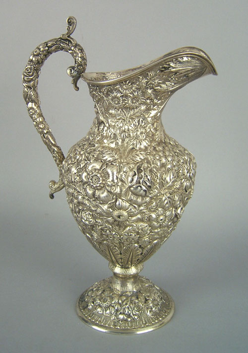 Appraisal: Maryland sterling silver floral repousse pitcher by Stieff h approx