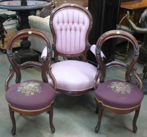 Appraisal: THREE VICTORIAN PARLOR CHAIRS Rococo Revival design American late th