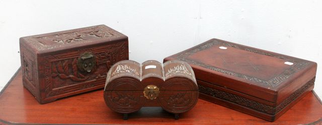 Appraisal: Three Chinese th century carved jewellery boxes circa