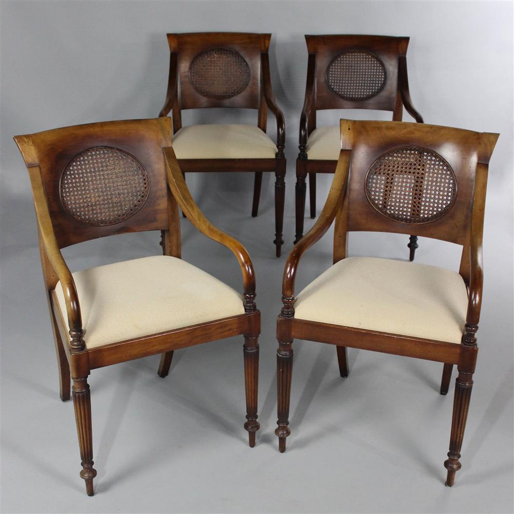 Appraisal: SET OF FOUR BAKER MILLING ROAD UPHOLSTERED AND CANED DINING