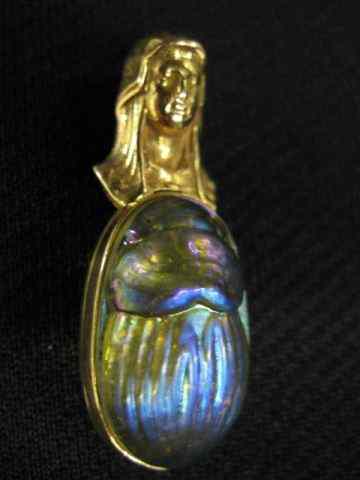 Appraisal: k Egyptian Style Brooch art glass scarab with bust of