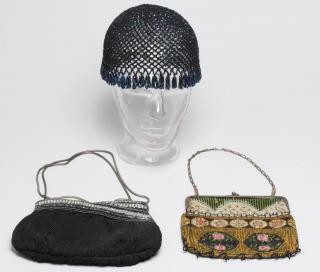 Appraisal: Woman's Beaded Accessories Comprising a navy blue headdress diameter rhinestone