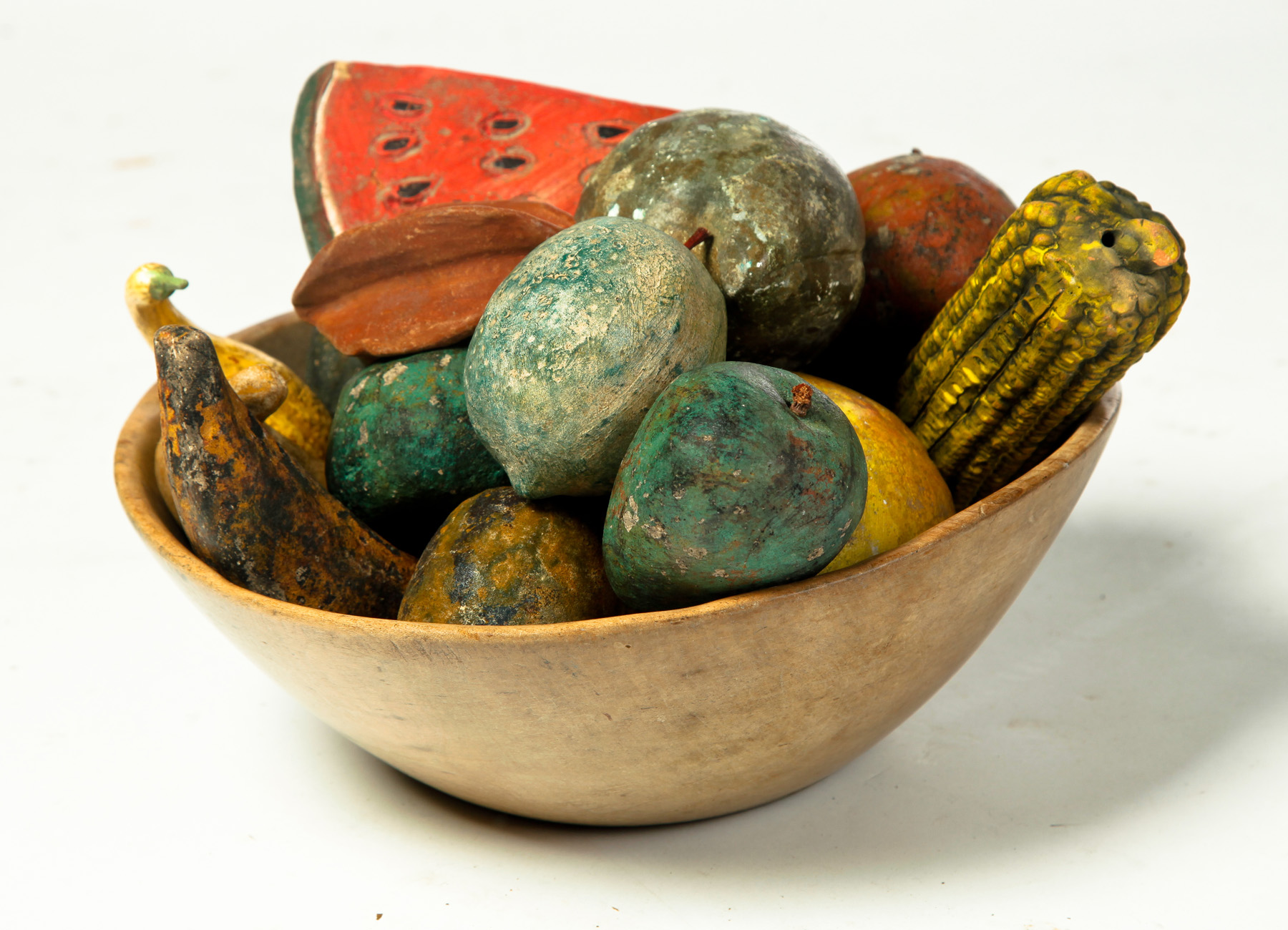 Appraisal: BOWL WITH POTTERY FRUIT American late th-early th century Scrubbed