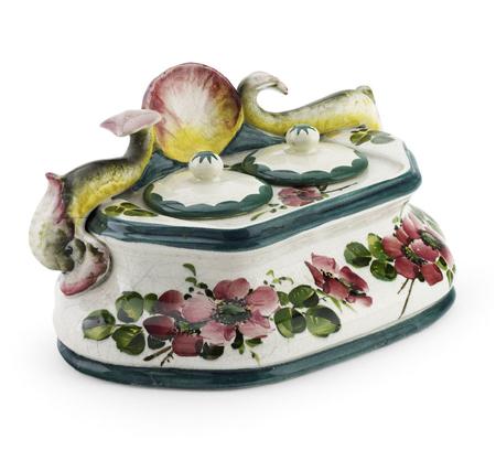 Appraisal: WEMYSS DOLPHIN INKSTAND CIRCA decorated with dog roses impressed mark