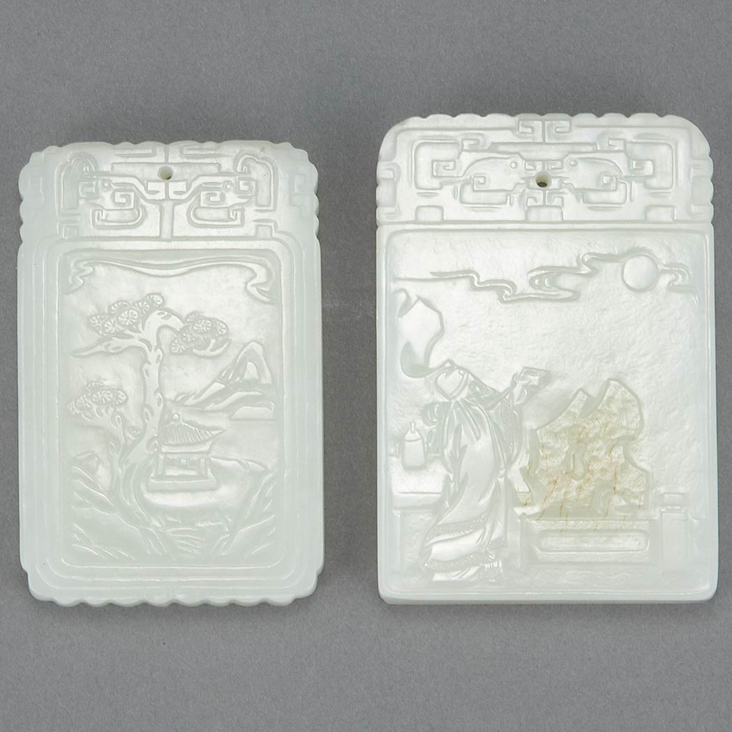 Appraisal: Two Chinese Celadon Jade Plaques Qing Dynasty Height of taller