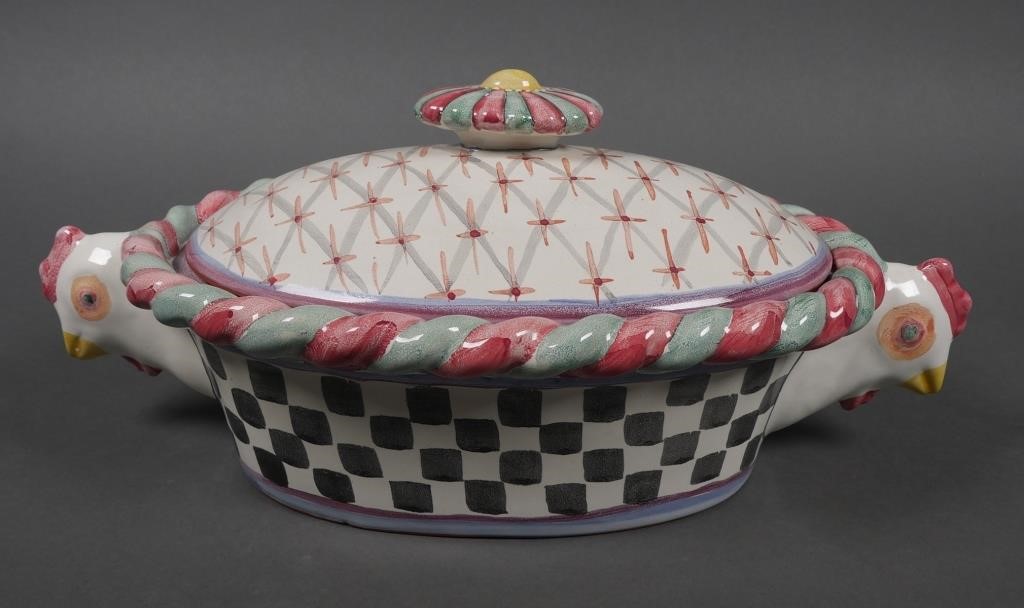 Appraisal: Mackenzie-Childs piccadilly chicken covered casserole dish Dish measures approx handle