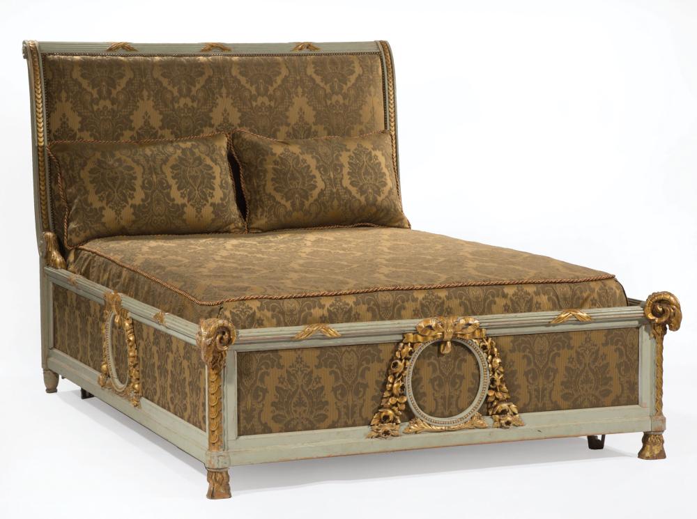 Appraisal: Louis XVI-Style Carved Painted and Parcel Gilt Bed sleigh form