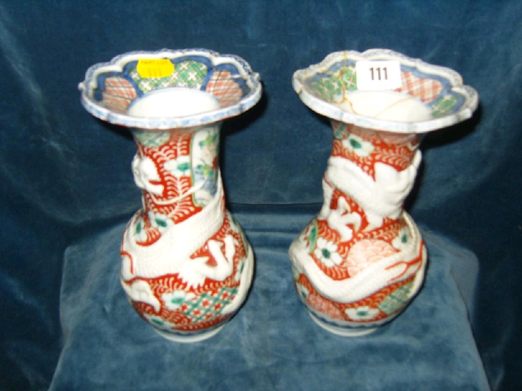 Appraisal: A pair of th century oriental vases with Imari type