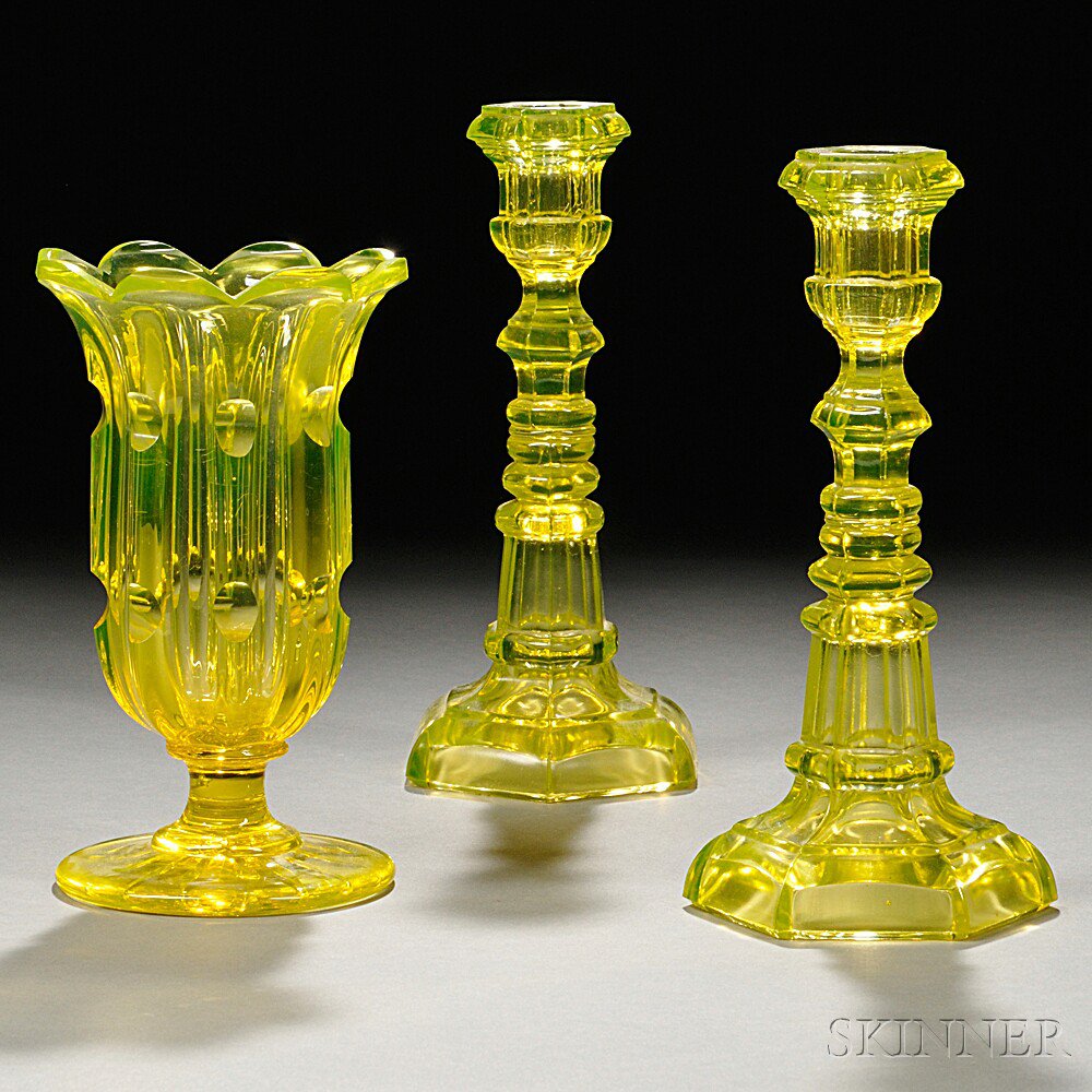 Appraisal: Three Sandwich-type Canary Yellow Pressed Glass Items probably mid to