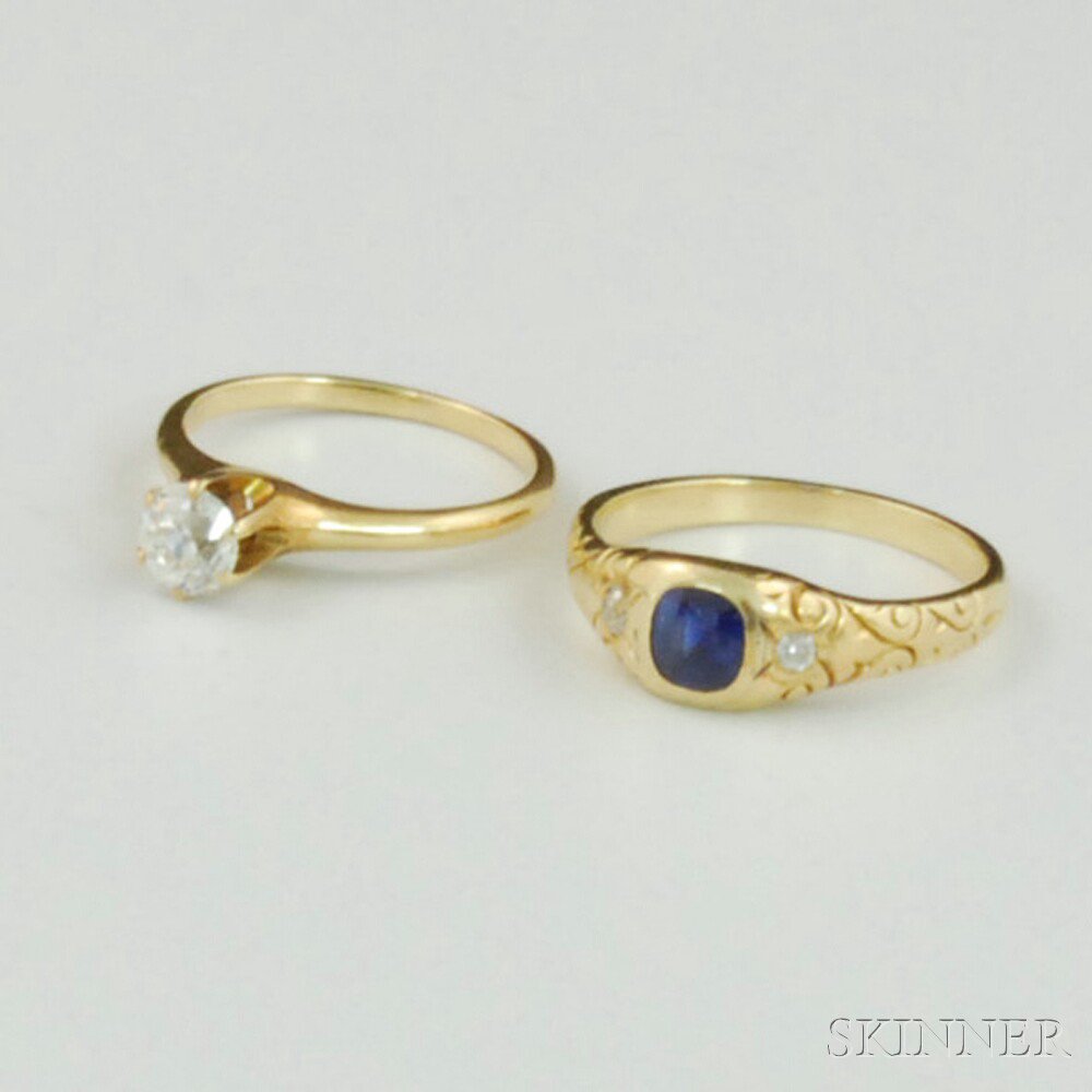 Appraisal: Two Antique kt Gold Rings one with an old European-cut