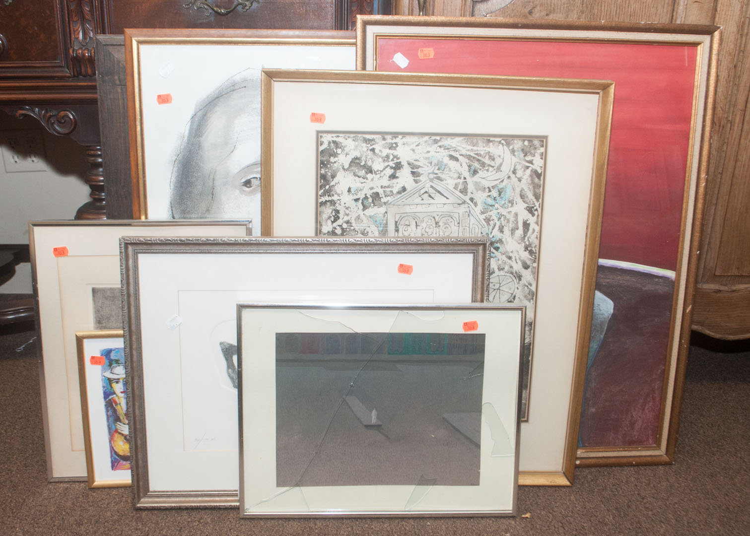 Appraisal: Nine framed artworks Undernumber