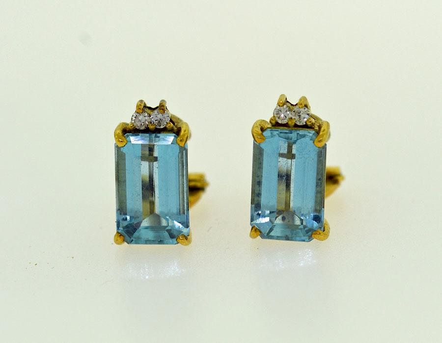 Appraisal: Aquamarine Diamond Earrings Pair K aquamarine and diamond earrings Emerald