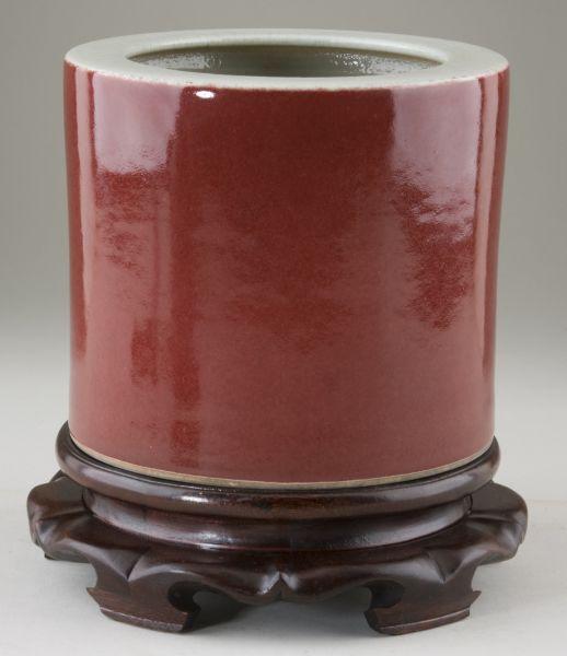 Appraisal: Large Chinese Porcelain Brush Pot oxblood exterior glaze light gray