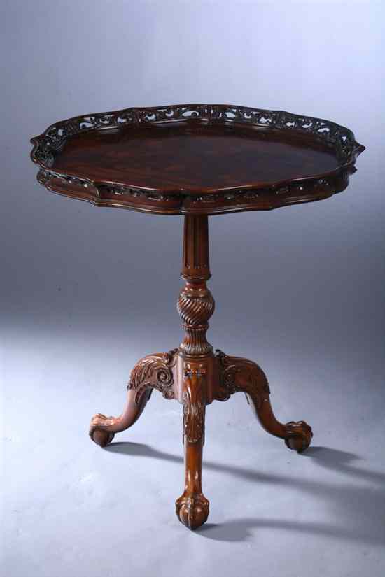 Appraisal: ENGLISH CHIPPENDALE STYLE FLAME MAHOGANY OCCASIONAL TABLE by Maitland-Smith Serpentine