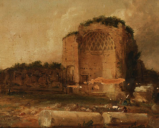 Appraisal: British School th Century Landscape with Ruins Unsigned Oil on