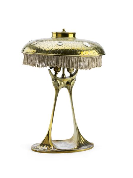 Appraisal: GERMAN ART NOUVEAU TABLE LAMP CIRCA silvered brass the stepped