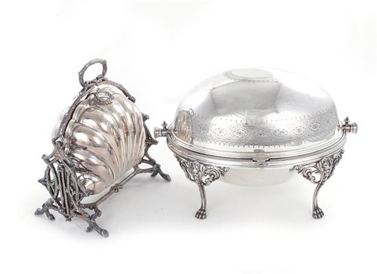 Appraisal: English silverplate revolving tureen and biscuit warmer Elkington breakfast dish