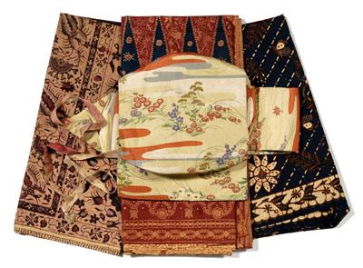 Appraisal: Four Asian textiles three Javanese batik cotton sarongs with shrimp