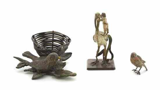 Appraisal: Three Austrian Cold Painted Bronze Animalier Figures comprising a bird