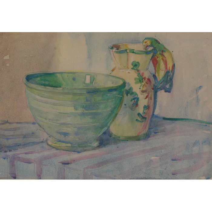 Appraisal: Ellsworth Woodward watercolor Still Life with Parrot Pitcher c image