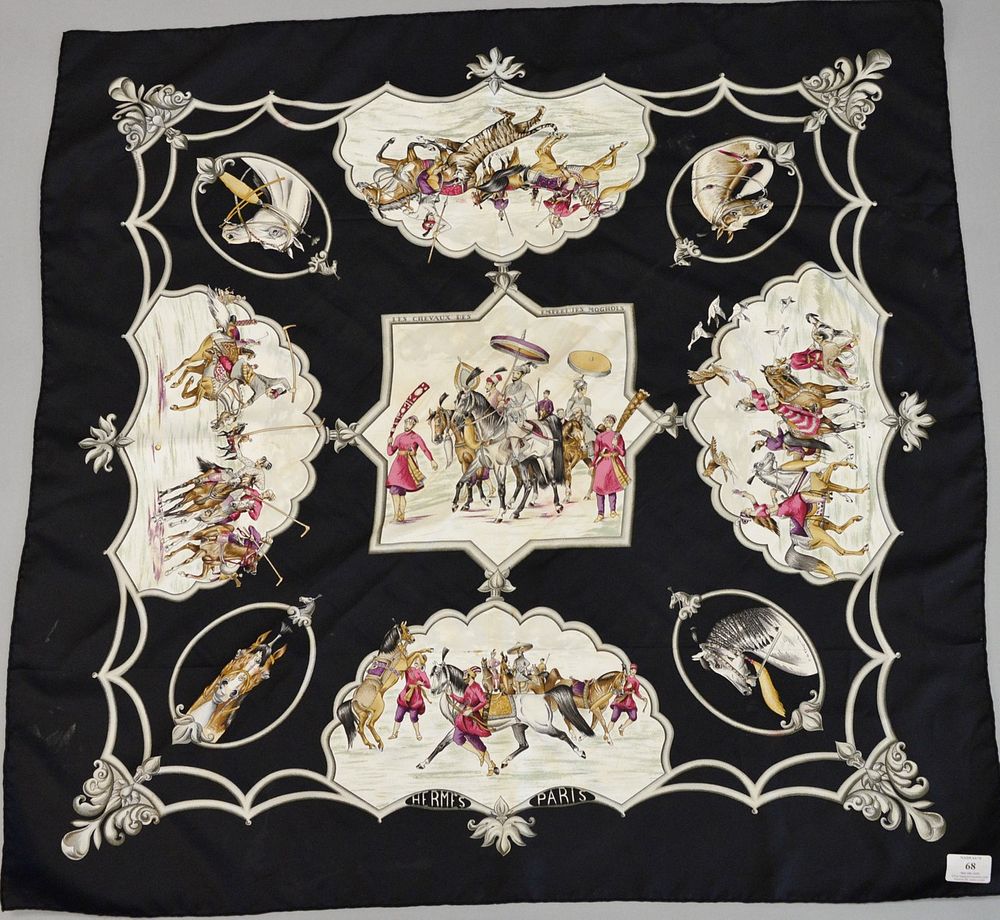 Appraisal: Herm s silk scarf Les Chevaux Des Empereurs Moghols Herm