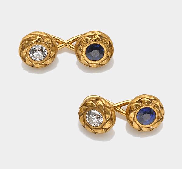 Appraisal: A pair of art nouveau sapphire and diamond cufflinks Tiffany