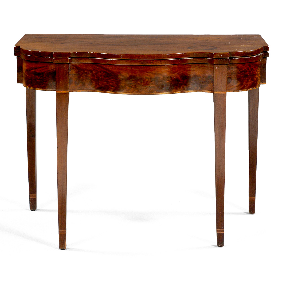 Appraisal: PHILADELPHIA HEPPLEWHITE INLAID MAHOGANY SERPENTINE-FRONT CARD TABLE WITH SQUARE TAPERED