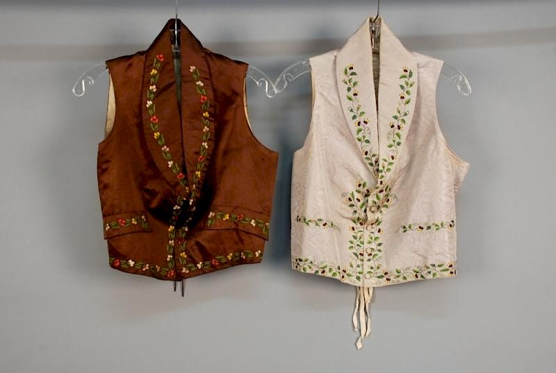 Appraisal: TWO GENTS SILK EMBROIDERED WAISTCOATS th C Both with shawl