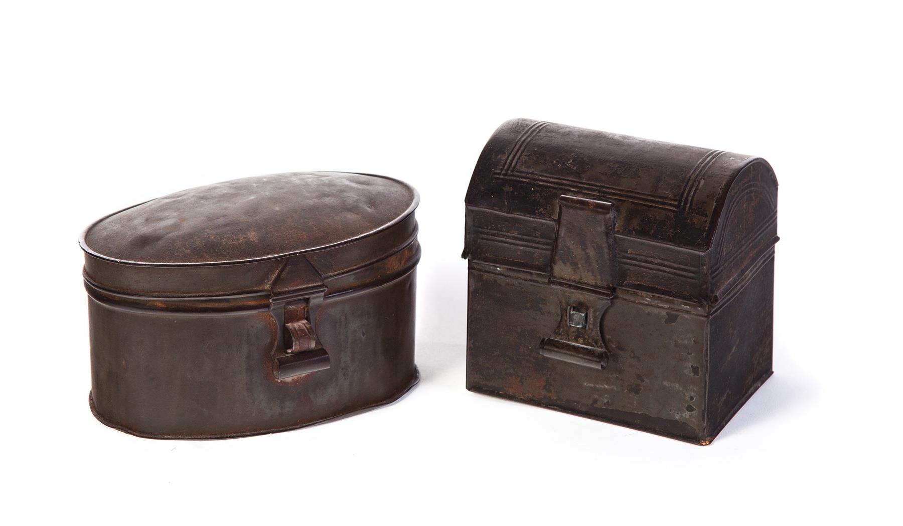 Appraisal: TWO TIN BOXES Nineteenth century Tin boxes one small dome