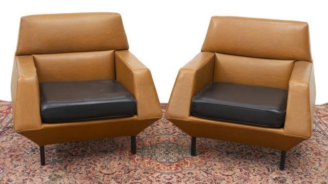 Appraisal: lot of Mid-century modern armchairs c s in two-tone brown