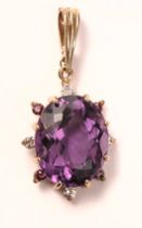 Appraisal: ct Amethyst Diamond Pendant A lovely oval shaped amethyst prong