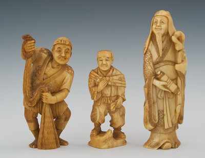 Appraisal: Three Signed Carved Ivory Figures of Men The first a