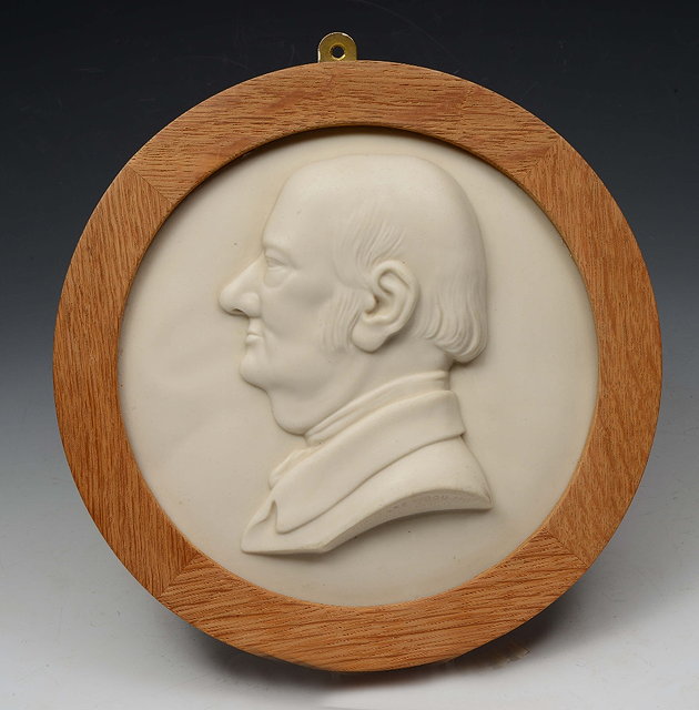 Appraisal: A COPELAND CERAMIC CIRCULAR PORTRAIT PLAQUE stamped 'Shakspere Wood Fecit