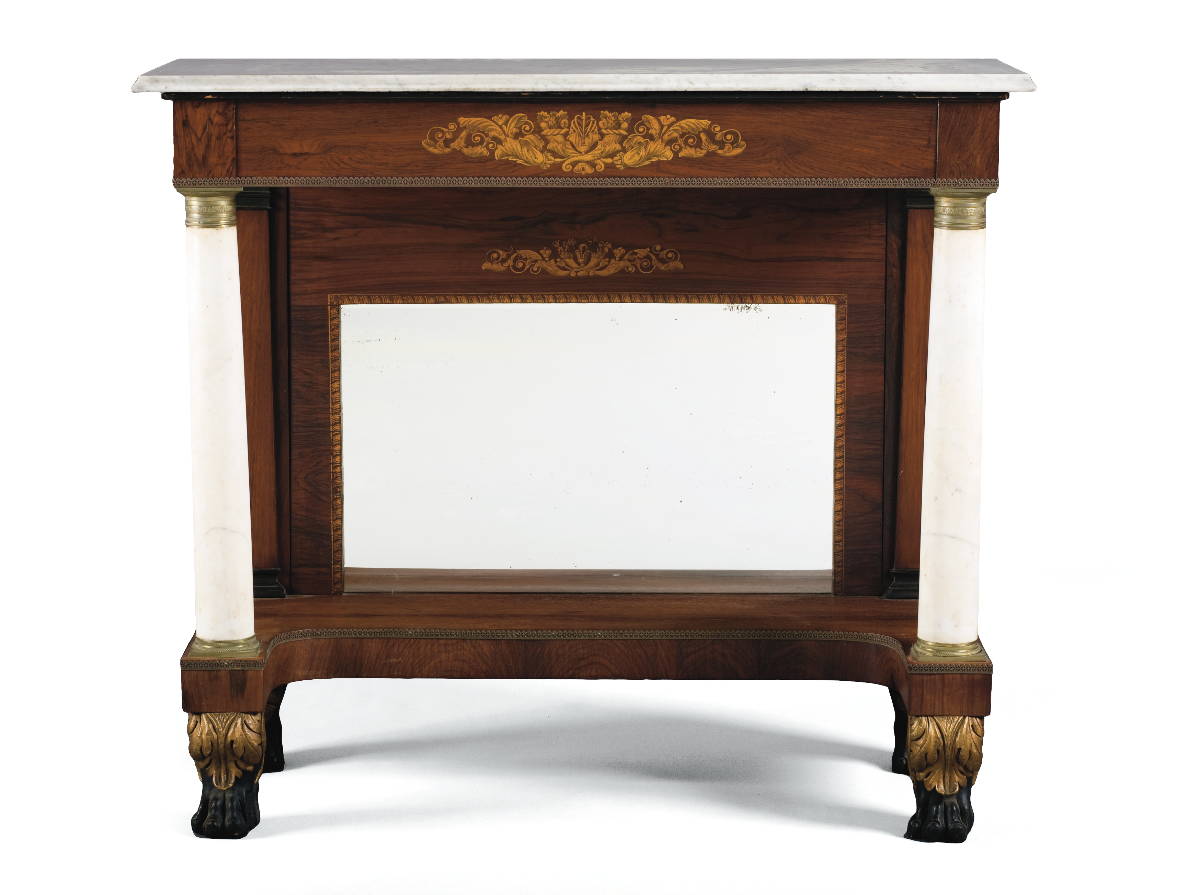 Appraisal: NEW YORK CLASSICAL CARVED ROSEWOOD PIER TABLE WITH MARBLE TOP