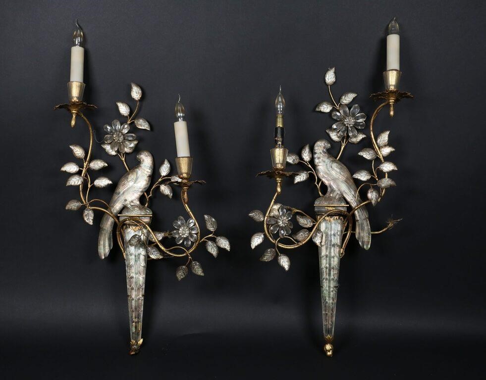 Appraisal: Pair of Maison Bagues gilt metal and rock crystal parrot