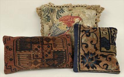 Appraisal: Three Assorted Tapestry and Carpet Pillows Largest x in