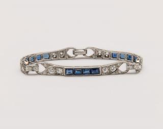 Appraisal: Platinum Diamond and Sapphire Bracelet PLATINUM DIAMOND AND SAPPHIRE BRACELETca