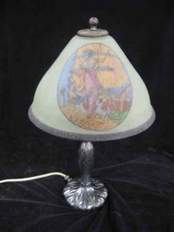 Appraisal: Pairpoint Art Glass Lamp reverse painted cameo scene of lady