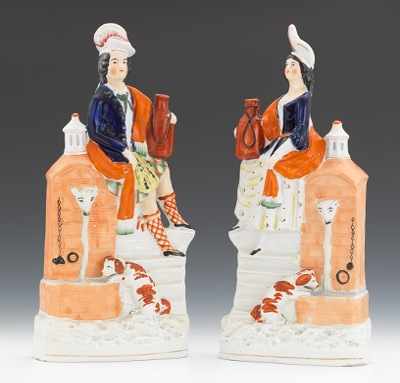 Appraisal: A Pair of Figurines with Urns Pure water fountains featuring